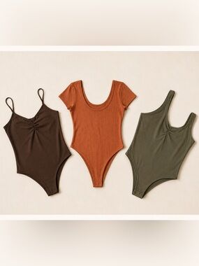 American Eagle Outfitters Bodysuit Bundle - Rust, Olive, Chocolate / Size Medium